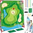 Golf Chipping Game with Stand, Upgrade 54"x 54" Golf Hitting Mat and Practice Set with Sticky Balls Perfect for Backyard Indoor Outdoor Family Battle Game, Christmas Ideal Gifts for Kids Adults (A) (Green)