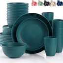Green Unbreakable Plates and Bowls Sets Microwave and Dishwasher Safe,Dark Green Dinnerware Sets for 8,Reusable Plastic Dishes Set Lightweight for Kids Elderly Kitchen Adults Camping Outdoor