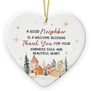 Neighbors Ornament 2026 - Thank You Gifts for Good Neighbors and Friends Next Door, Xmas Appreciation Gift for Women Man, Ceramic Ornaments for Christmas Tree Decor, Cute for Neighbor
