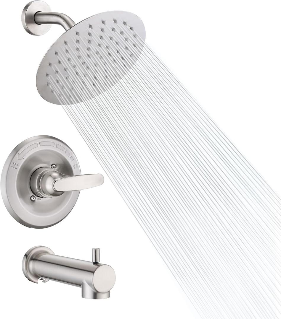 Replacement Faucet Shower Trim Kit for Delta 1300/1400 & 13/14 Series, Tub Shower Faucet Set, High Pressure 8" Round Rain Shower Head - Brushed Nickel (Valve/Cartridge Not Included)