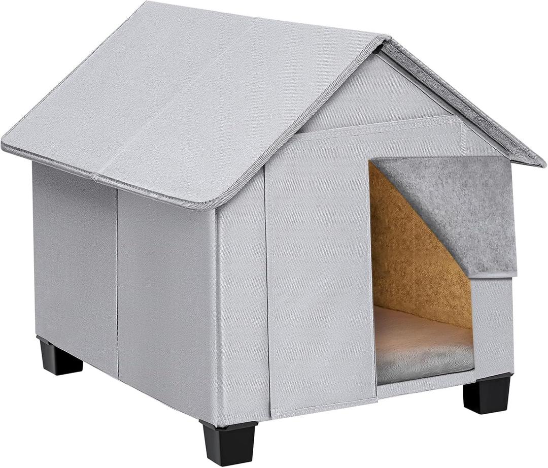 Outdoor Dog House, Elevated Foldable Dog Cave Bed with Removable Plush Mat for Medium Dogs and Cats Up to 20.8 Inches Long