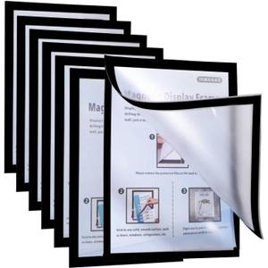 Magnetic Sign Holder 8.5 x 11 Wall Mount, Self-Adhesive Magnetic Sign Holder Durable PVC Waterproof Clear Display for Home, School, Office Wall, Store, Display Frame 6 Pack Black