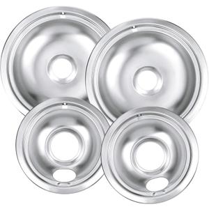 Drip Pan Burner Stove Top Chrome Drip Pan, Stove Drip Pans Replacement Compatible for Most Plug-in Electric Ranges Whirlpool Frigidaire Kenmore include 2 * 6in and 2 * 8in