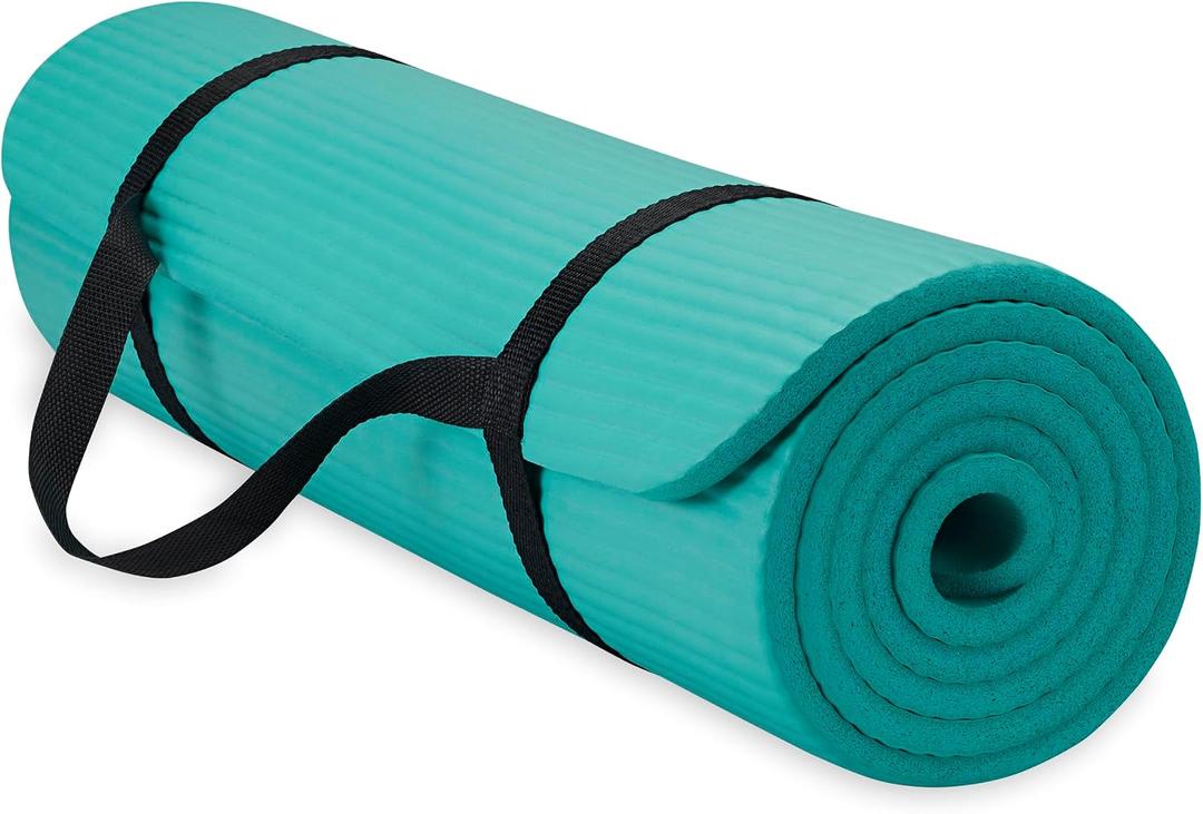 Gaiam Essentials Thick Yoga Mat with Easy-Cinch Strap (Teal, 10mm)