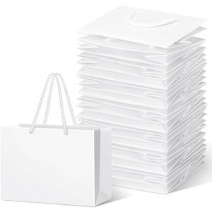 Fainne 24 Pcs White Mini Gift Bags with Handle Gift Card Bags Bulk Extra Small Paper Party Favor Boxes Tiny for Mother's Day Wedding Baby Shower Birthday Wrapping Supplies, 7.4 x 5.1 x 2.3 Inch