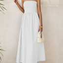 PRETTYGARDEN Women 2026 Summer Elegant Strapless Maxi Dress Tube Top Dress A Line Flowy Long Wedding Party Cocktail Dresses (White, XS)