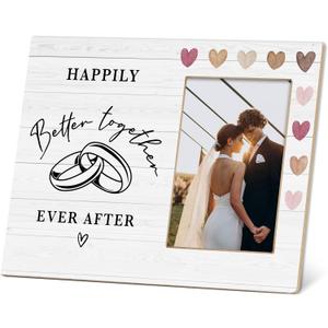 Wedding Picture Frame, Couple Wedding Gifts, Heart Wooden Table Wall Decorations, 4x6 Inch Photo Frame, Engagement Gifts
