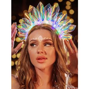 JEAIRTS Light Up Headband Led Crown Headbands Glow Rave Headpiece Flashing Costume Hair Accessories for Women
