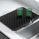 LONGKING Black Non-Slip Dish Drying Mat - Multi-Use Silicone Mat & Dish Drying Rack for Kitchen Counter (15.8" x 11.8")