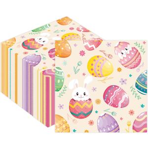 3 x 50PCS Easter Eggs Paper Napkins - 6.5 x 6.5 Inch Watercolor Bunny Egg Luncheon Napkins Disposable Dinner Supplies for Easter Birthday Party Decorations