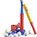 TEMI 2 in 1 Tee Ball Set for Kids 3-8, Kids Baseball T-Ball Set with 10 Balls, Step on Pitching Machine, Batting Tee, Outdoor Sport Toy Games for 3-12 Year Old Boys Girls Toddler