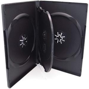 10 Pack Maxtek Standard 14mm Black Quad 4 Disc DVD Cases with Double Sided Flip Tray and Outter Clear Sleeve
