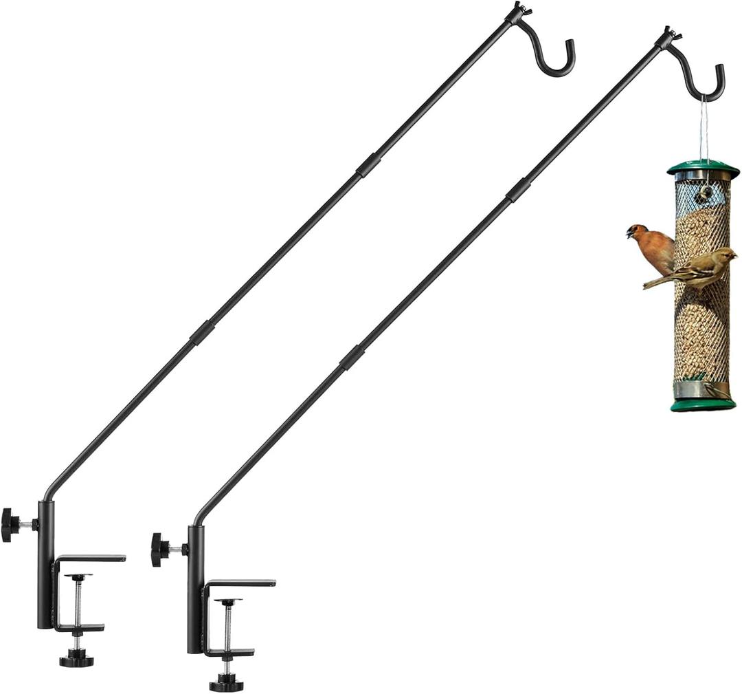ULIOK 2 Pack Heavy Duty Deck Hook, 31 Inch Extended Adjustable, 360 Rotatable Arm Solid Rod, Solid Steel Deck Hangers for Hanging Bird Feeders, Plants, Planters, Suet Baskets, Lanterns, Wind Chime