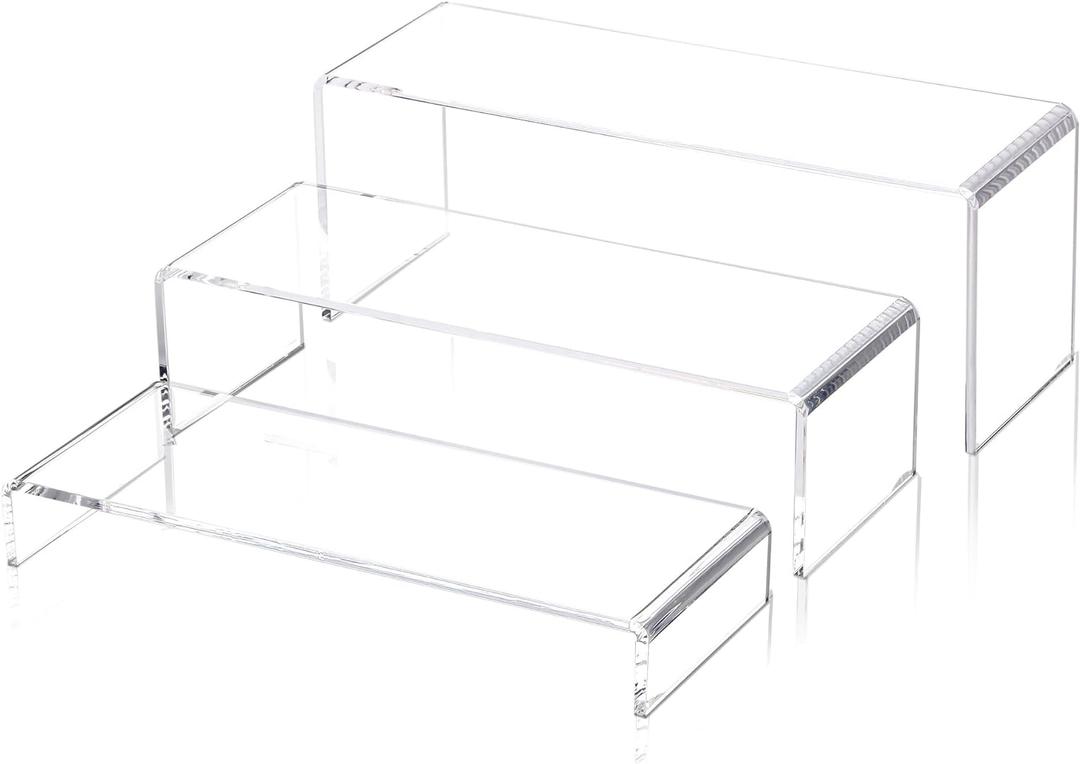 1 Set Large Acrylic Clear Display Risers, 3 Sizes 12" Rectangular Showcase Collectibles Display Shelf, 5 mm Thick Desktop Display Stand Holder for Figures, Jewelry, Perfume, Toys