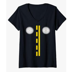 Womens Headlights with Road Markings Funny Halloween Costume V-Neck T-Shirt SIZE Medium