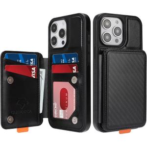 GUERNICA for iPhone 15 Pro Max (6.7") Wallet Case with Card Holder, RFID Blocking for Women Men, Kickstand Shockproof Phone Case for Apple 15 Pro Max, A - Black