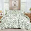 WONGS BEDDING 8 Pieces Full Size Comforter Set Green, Sage Green Floral Bed in a Bag Comforter Sets, Soft Reversible Botanical Flowers Bedding Sets for All Season (78"x90")
