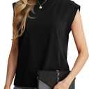 GRECERELLE Women 2026 Cap Sleeve Tops Summer Casual Tee Shirt Loose Crew Neck Basic Tank Trendy Work Vacation Outfits (Black, L)