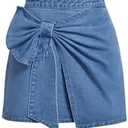 Floerns Women's Plus Size High Waist Denim Skirt Wrap Front Bow Bodycon Mini Skirt L