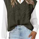 BTFBM Sweater Vest Women Oversized V Neck Cable Knit Casual Pullover Sweaters Fall Outfits 2025 Sleeveless Tops (Green, S)
