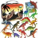 Zippytots Dinosaur Toys for Kids 3-5-7-14 Realistic Plastic Dinosaur Figures with Metal Storage Box & Learning Booklet - Educational Dino Figure Toys for Boys Girls Toddlers