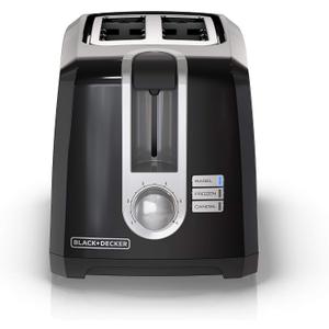 BLACK+DECKER 2-Slice Toaster, Extra Wide Slots for Bagels & Thick Bread, 6 Browning Settings, Removable Crumb Tray, Cancel Button, 850W, Black