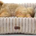 Bedsure ComfyFleece Cute Dog Bed for Small Medium Dogs - Washable Furry Puppy Beds, Rectangle Orthopedic Corduroy Fleece Pet Beds with Removable Zipper Cover, 25x21x7inches, Amphora