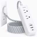 Cruise Essentials, USB C Travel Power Strip, Flat Plug Power Strip with 2 Outlets 3 USB Ports (1 USB C), 10ft Flat Extension Cord USB Charging Station, Non Surge Protector for Cruise, Travel, Home, White