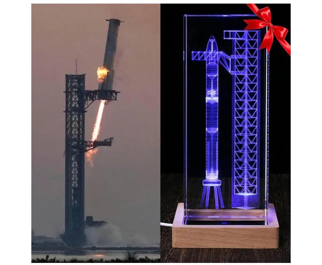 【Collector's Gifts】 SpaceX Starship Crystal Lamp, 3D Laser-Etched Rocket Night Light, Ultimate Gift for Space Enthusiasts, Sci-Fi Fans & Mars Dreamers (Regular)