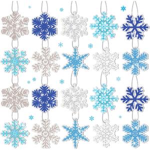 Jetec 20 Pcs Winter Christmas Snowflakes Diamond Painting Ornaments 5D DIY Diamond Painting Tags Christmas Hanging Art Kits Winter Snowflake Crystal Ornaments for Kids Art Crafts (Classic, Multicolor)