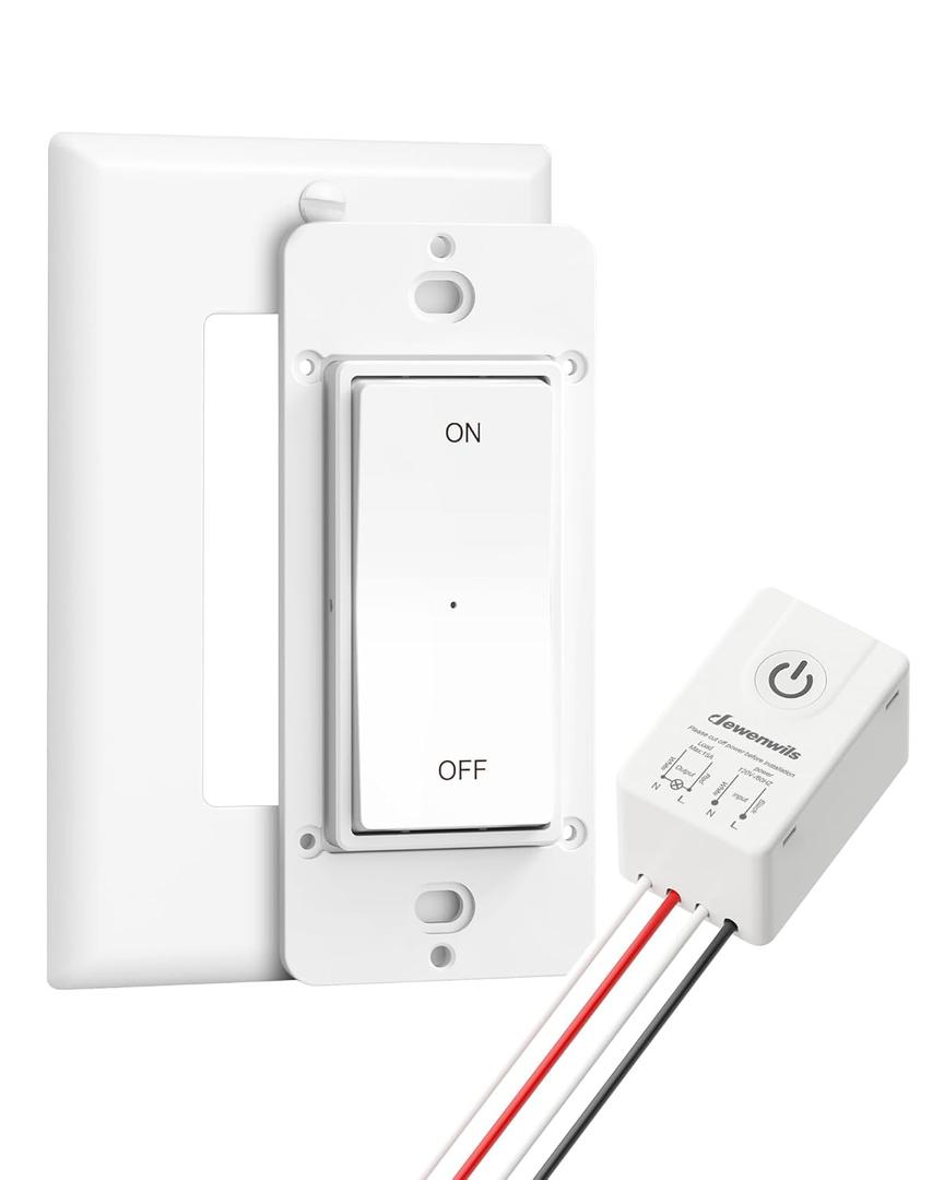 DEWENWILS Wireless Light Switch and Receiver Kit, 15A, No in-Wall Wiring Required,Remote Control Wall Switch Lighting Fixture for Ceiling Lights, Fans, Lamps,100 Ft RF Range, Programmable