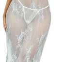 Hilinker Women's Sheer Lace Lingerie Dress Sexy Long See Through Mesh Chemise Nightgown with Thong White X-Small (White, XS)