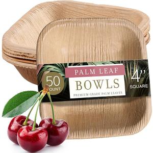 brheez Bamboo Bowls from Palm Leaf 4 in Party Bowls [50 Pack] Eco Friendly Compostable & Biodegradable – Disposable Bowls Heavy Duty and More Environmentally Friendly than Paper Bowls