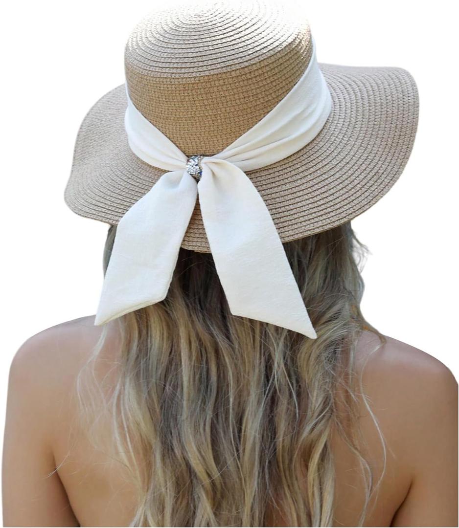 MakeMeChic Women's Wide Brim Sun Straw Hat UPF 50 Roll Up Cap Summer Hats (Khaki)