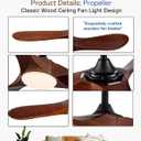 60 Inch Outdoor Ceiling Fans with Lights and Remote,3 Blades Wood Propeller, Quiet DC Motor,Dimmable Outdoor Ceiling Fans for Patios,Farmhouse,Living Room,Bedroom, Indoor,Walnut