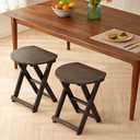 Vlush Solid Wood Folding Stool, Rubberwood Portable Chair with Handle, Sturdy Semi-Circular Folding Stool Chair for Dorm Room, Living Room, Kitchen, Bedroom, Dresser and Outdoor Dining Fishing. Brown