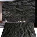 KASARO 3D Faux Stone Wall Panels, 4 PCS PU Wainscoting Panel for Interior Wall Decor, Cement Texture Thicker Accent for Home, Office, 43.3  23.6 inch, Black