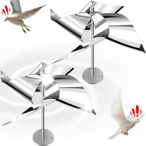 2 Pack Reflective Wind Powered Scare Devices, Weatherproof Aluminum Reflective Spinning Deterrent for Outdoor Use Gardens Railings Roofs, Deter Pigeons Sparrows & Woodpeckers