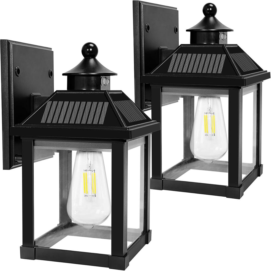 Solar Wall Lights Outdoor, Dusk to Dawn Solar Sconces, Motion Sensor Porch Lights Waterproof with 3 Lighting Modes, Exterior Wall Lantern Outside for Patio Garage Entryway Garden Shed