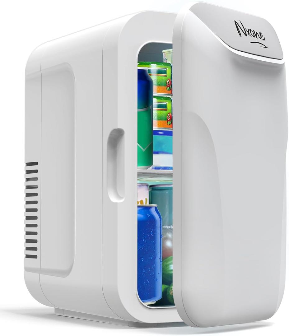 NXONE White Mini Fridge,8 Can/6 Liter Small Refrigerator,110VAC/ 12V DC Portable Thermoelectric Cooler and Warmer Freezer Skincare Desk Little Tiny fridge for Cosmetics,Foods, Bedroom,Dorm,Office,Car