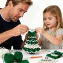 DIY Crochet Christmas Tree Kit – Handmade Holiday Decoration Set, Parent-child activities craft kit, Tree Bow Pearl Embellishment, Cross-stitch by hand, Festive decorations (Multicolour) (Green & White)