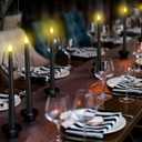 Funtery 48 Pcs Flameless LED Taper Candles Battery Operated Candles Bulk Realistic LED Candlesticks Flickering for Wedding Church Graduation Party Home Decor(Black,Classic Style)