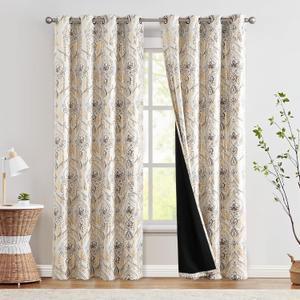 jinchan Blackout Curtains 84 Inches Long Golden Foil Damask Medallion Window Curtains for Bedroom Grommet Thermal Insulated Drapes for Living Room Vintage Luxury Window Treatments Set 2 Panels, Size: 52"W x 84"L