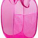 DUCOO Pop Up Laundry Hamper, 70L Collapsible Mesh Laundry Basket with Side Pocket, Foldable Dirty Clothes Hamper with Sturdy Reinforced Handles for Home Dorm Bedroom Travel Bathroom Storage, Pink