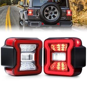 JFN LED Tail Lights Fit for 2008-2017 Jeep Wrangler JK, LED Rear Light Set Brake Lamp Tail Lamp Assembly (Clear)