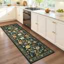 2x6 Kitchen Runner Rug, Washable Runners for Hallways Non Slip, Green Floral Mat with Rubber Backing, Vintage Carpet Runner for Entryway, Kitchen, Laundry, Bedroom, Bathroom