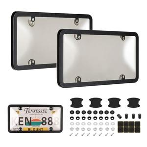 License Plate Cover & Frames, 2 Pack Clear License Plate Protector, ABS Car Front/Rear License Plate Frame with Screws Caps, Fit Any Standard US Plates