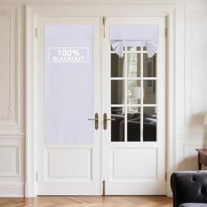 NICETOWN 100% Blackout Door Curtains for Window, Linen Blended Privacy French Door Blinds Thermal Insulated Room Darkening Tie Up Shades for Kitchen, W26 x L69 inch, 1 Panel, Pure White