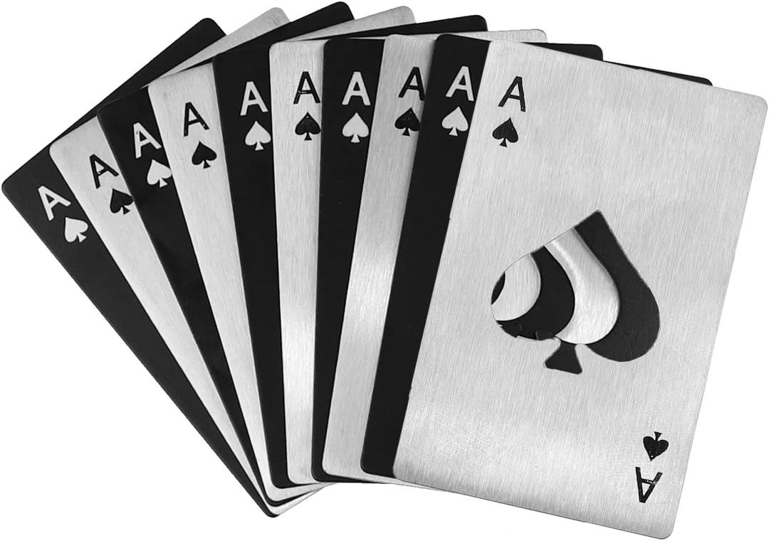 10Pack Ace of Spades Bottle Opener, Durable Stainless Steel Poker Opener Portable Beer Bottle Cap Opener, Playing Card Can Openers Credit Card Size Bar Party Tools for Your Wallet & Shirt Pocket (Black/Silver)