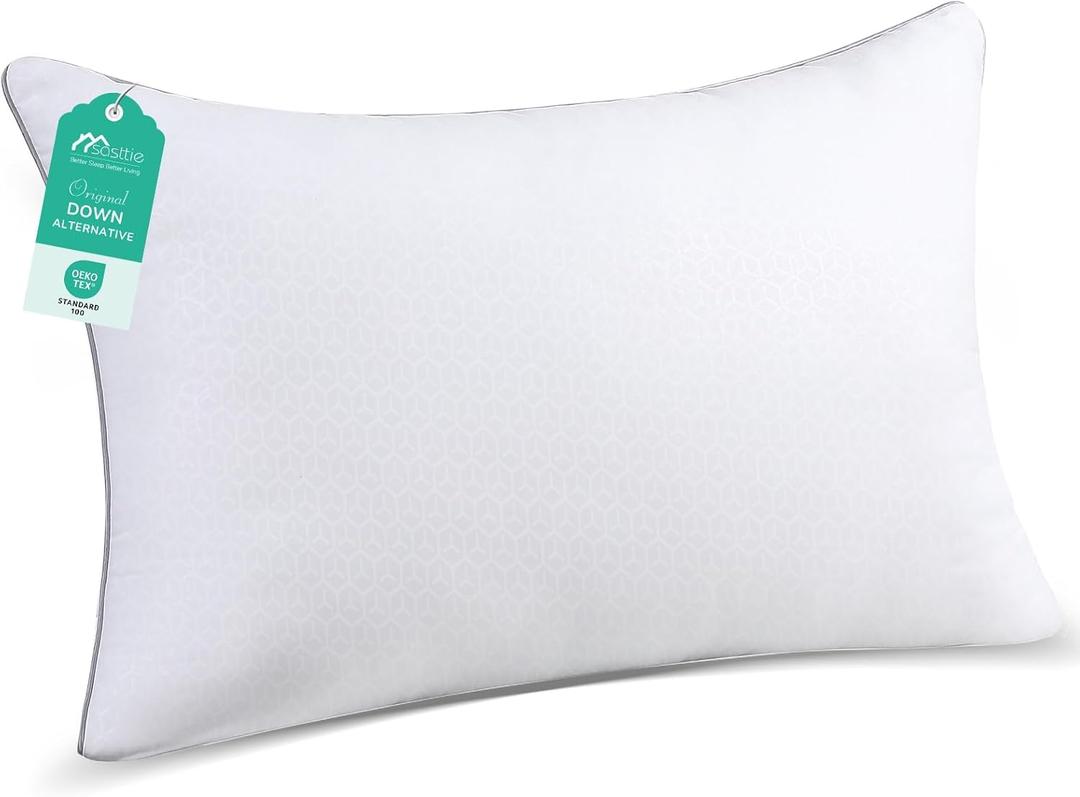 Sasttie Standard Pillow, Single Full Size Bed Pillow for Side, Back, and Stomach Sleepers - Down Alternative Plump Filling - Set of 1, Standard 24" x 16" x 5.75"